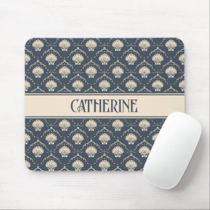 Tiefblaue und cremefarbene Muschel-Muster-Personal Mousepad