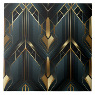 Tiefblaue und goldene Art Deco-Kantengerüste Fliese