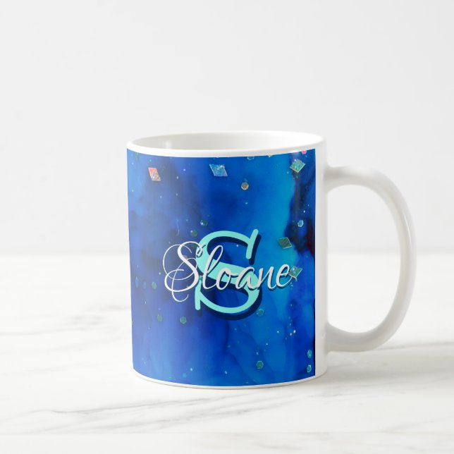 Tiefblaue Unterwasser-Alkoholtink-Malerei Kaffeetasse (Rechts)