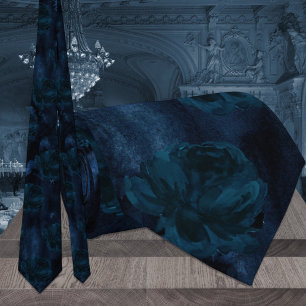 Tiefblaue Wasserfarben-Pfingstrosen-Hochzeit Krawatte