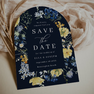 Tiefblaue Wildblumen-Hochzeit Save The Date Karte