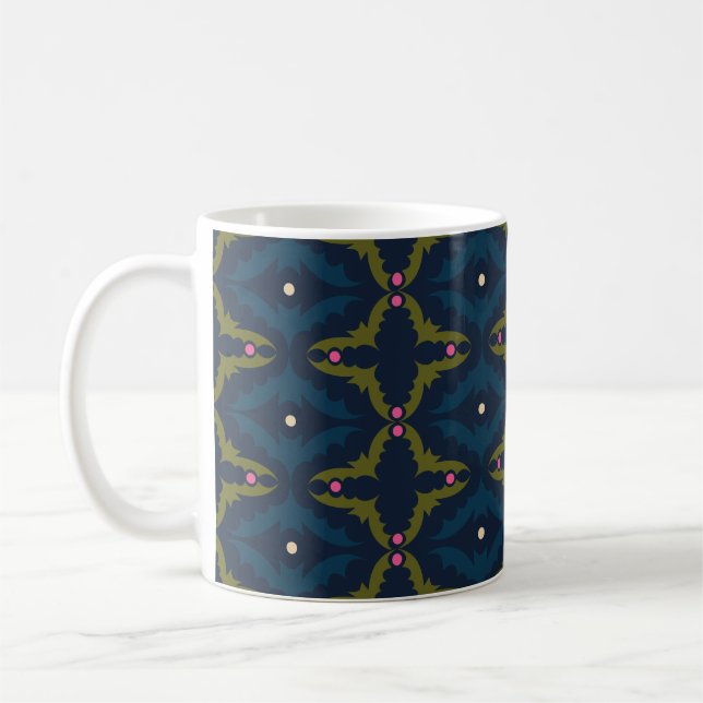 Tiefblaues Retro-Vintage-Muster  Kaffeetasse (Links)