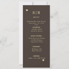 Tiefbraunes & Goldenes Hochzeitsmenü — Minimalisti Einladung