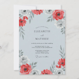 Tiefburgunder-Mohn-Stahl-Hochzeit Einladung