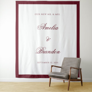 Tiefburgunder-Rand-Schrift Hochzeitskulisse Wandteppich
