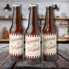 Tiefburgunderstreifen Retro-Minimalistische Hochze Bierflaschenetikett