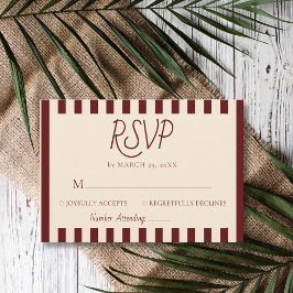 Tiefburgunderstreifen Retro-Minimalistische Hochze RSVP Karte