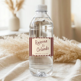 Tiefburgunderstreifen Retro-Minimalistische Hochze Wasserflaschenetikett