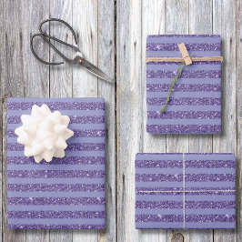 Tiefe Amethyst Glitter Style horizontale Streifen Geschenkpapier Set