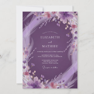 Tiefe Amethyst-Pfingstrosen-Hochzeit Einladung