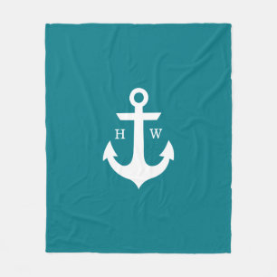 Tiefe Aquamarine Ankermonogramm Fleecedecke