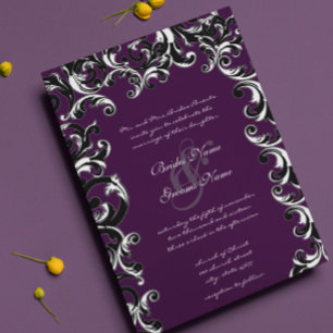 Tiefe Auberginen-Swirled-Hochzeit Einladung