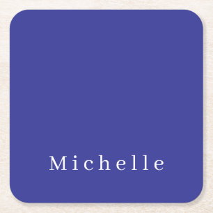 Tiefe blaue Farbe schlicht modern eigener Name Min Rechteckiger Pappuntersetzer