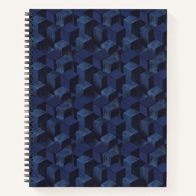 "Tiefe in Blau: Cubescape" Notizbuch (Vorderseite)