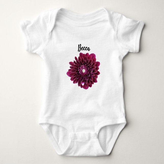 Tiefe Lila Dahlia-Blume Personalisiert Baby Strampler (Vorderseite)
