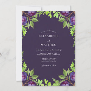 Tiefe Lila-Olive-Weiche Eukalyptus-Hochzeit Einladung