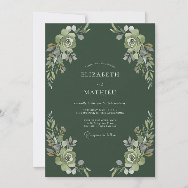 Tiefe Moosblätter-Hochzeit Einladung (Vorderseite)