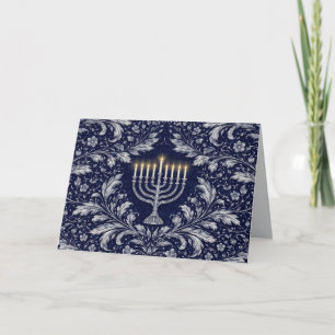 Tiefe Navy-Menora im William-Morris-Muster Dankeskarte