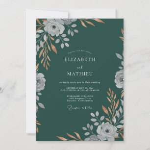 Tiefe Petrol-Blatt-Hochzeit Einladung