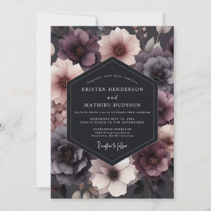 Tiefe Pflaumen-Blumenromanze-Hochzeit Einladung