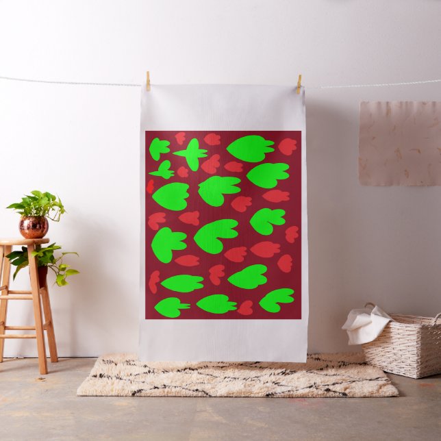 Tiefe Rot mit leuchtend grünen Formen Kunst entwor Stoff (Beispiel)