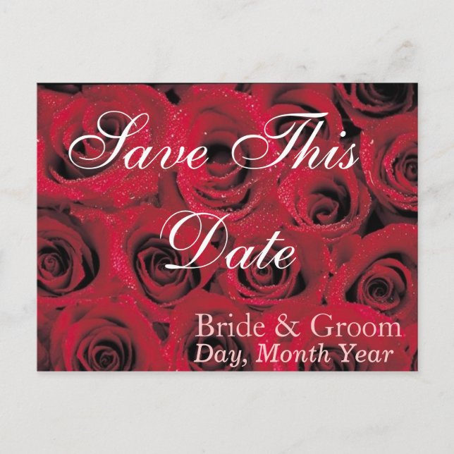 Tiefe Rote Rosen Save the Date Postkarte (1) (Vorderseite)