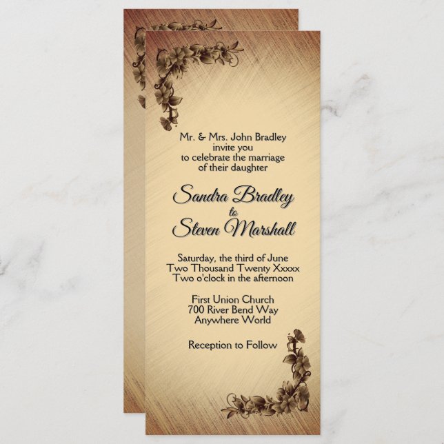 Tiefe rustikale Blume Hochzeitsfeiern Einladung (Vorne/Hinten)