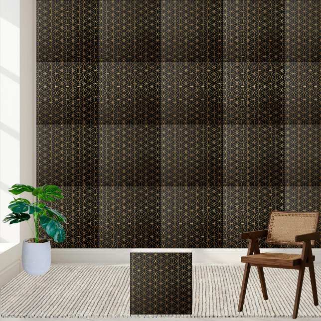Tiefe Schwarz und glänzende Gold-Blume Fliese (Deep Black and Shimmering Gold Flower of Life Tile)
