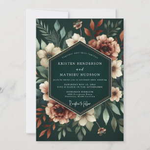 Tiefe Teal Botanische Blütenhochzeit Einladung