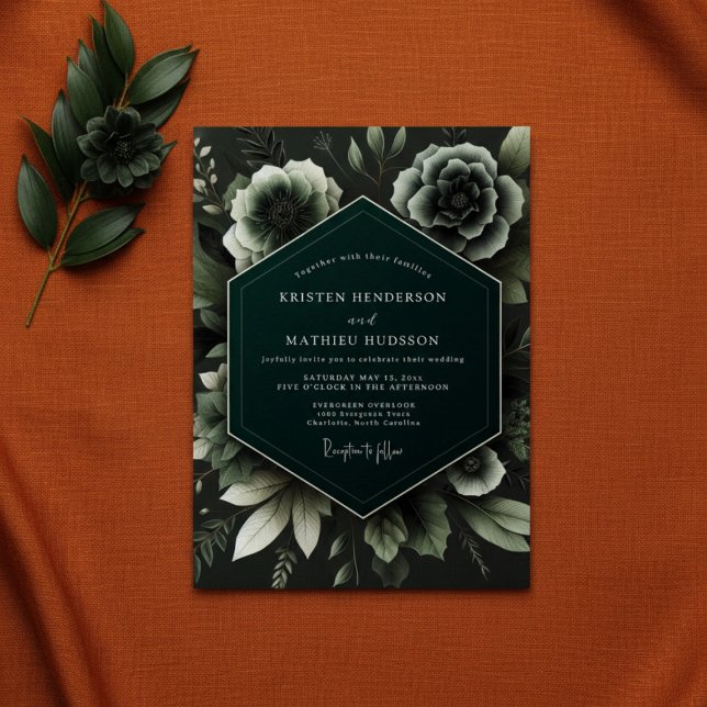 Tiefe Teal Botanische Verzauberung Hochzeit Einladung (Von Creator hochgeladen)