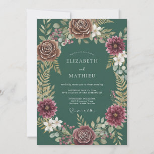 Tiefe Teal-Dahlia-Hochzeit Einladung