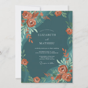 Tiefe Teal-Künstlerische Rosenhochzeit Einladung