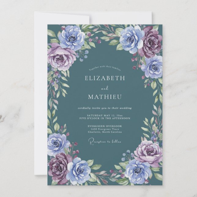 Tiefe Teal-Lavendel-Hochzeit Einladung (Vorderseite)