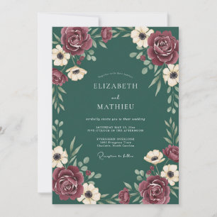 Tiefe Türkis-Wein-Anemone-Hochzeit Einladung