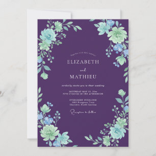 Tiefe Veilchen-Mint-Hochzeit Einladung
