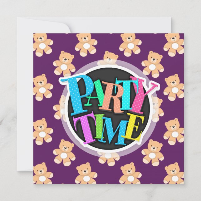 Tiefer Lila Teddybär, Bären Einladung (Vorderseite)