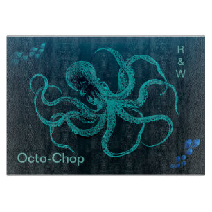 Tiefer Ozean Blau mit Oktopus und 2 Fischschulen Schneidebrett