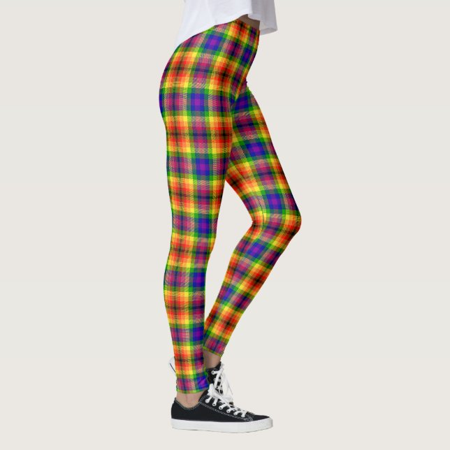 Tiefer Regenbogen Tartan Karierte Einbindung Leggings (Rechts)