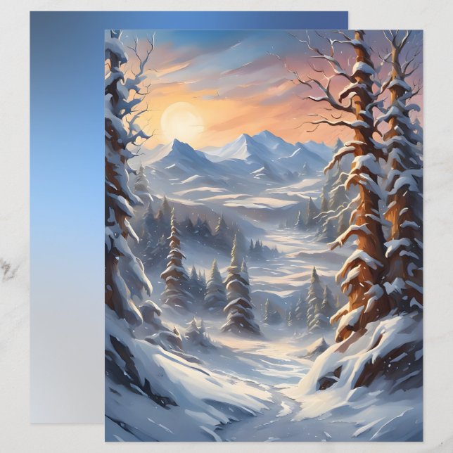 Tiefer Winter in den Bergen Scrapbook Papier (Vorne/Hinten)