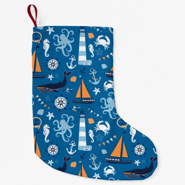 Tiefes Blau alle Sachen nautisch Kleiner Weihnachtsstrumpf (Vorderseite)