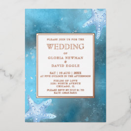 Tiefes blaues Meer Hochzeit Real Foil Folieneinladung