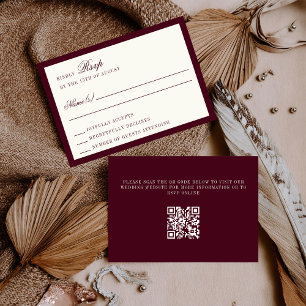 Tiefes Burgunder Elfenbein QR Code Hochzeits-RSVP- RSVP Karte