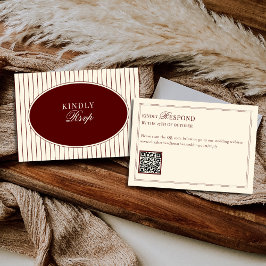 Tiefes Burgunder Elfenbein Streifen Oval Old Money RSVP Karte