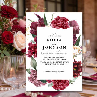 Tiefes Burgunder-Rosa Floral Marsala Rosen Hochzei Einladung