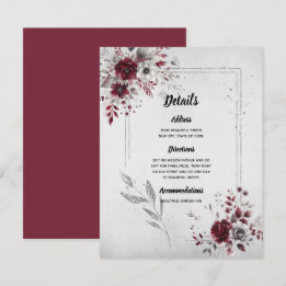 Tiefes Burgunderrot Silber Grau Aquarell Floral Ma Begleitkarte