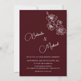 Tiefes Burgunderrot Weiß Floral | Lässige Hochzeit Einladung