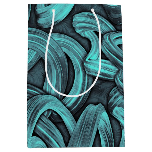 tiefes Denken - Schwarz und aquamarin: Mittlere Geschenktüte (Vorderseite)