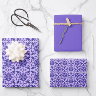 Tiefes Indigo, Lila und Violett Floral Marokkanisc Geschenkpapier Set