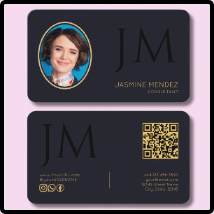 Tiefes Indigo Schwarz Gold Foto Monogramm QR-Code Visitenkarte