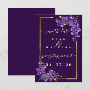 Tiefes Lila Veilchen Blumen Gold Rahmen Elegant Save The Date